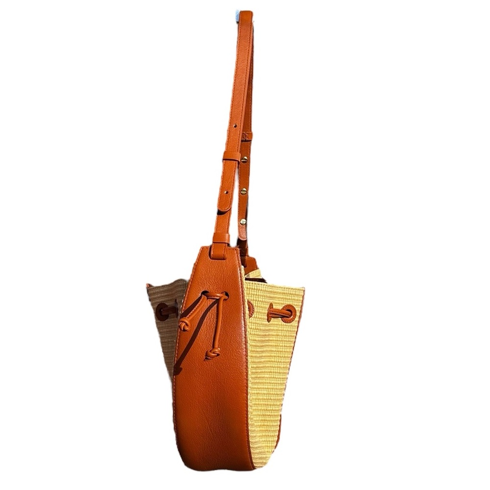 Mansur Gavriel Lilium Shoulder Crossbody Bucket Bag Natural Raffia Leather Brown - Picture 3 of 15